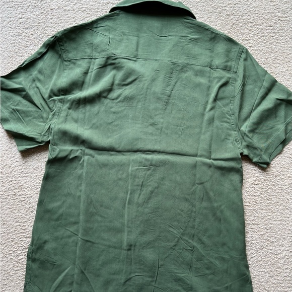 Pop Man Men's Short Sleeve Button Up Shirt Olive Green Collared Soft Viscose S - Picture 6 of 7
